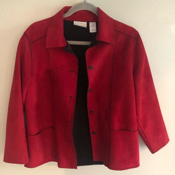 Relaxed RED Burgundy Alfred Dunner Size 6P Faux Suede  Blazer - Picture 4 of 17
